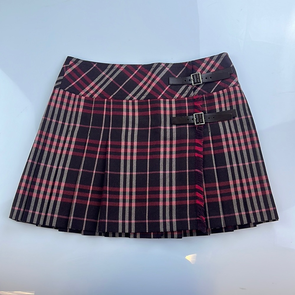 Burberry Blue Label Nova Check Mini Skirt Plaid Pleats Red S78-6